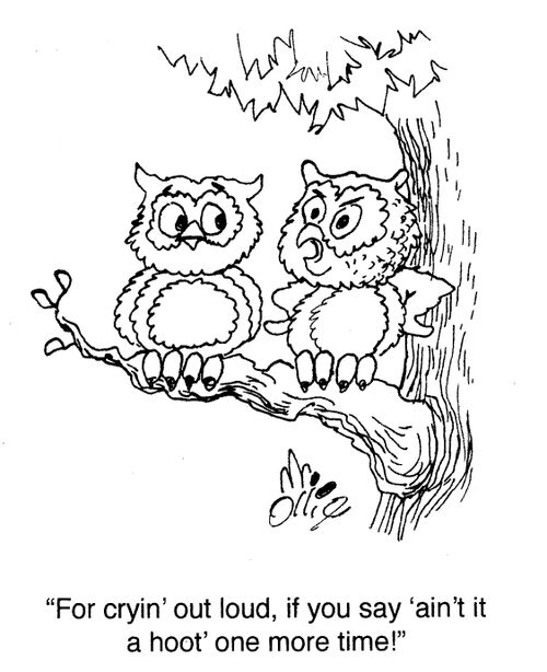 For cryin' out loud, if you say "ain't it a hoot" one more time!