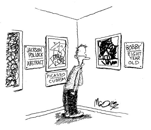 Jackson Pollock: abstract; Picasso: cubism; Bobby: eight year old
