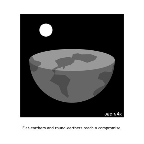 "Flat-earthers and round-earthers reach a compromise."