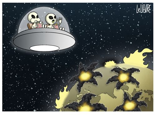 Aliens watch the earth explode