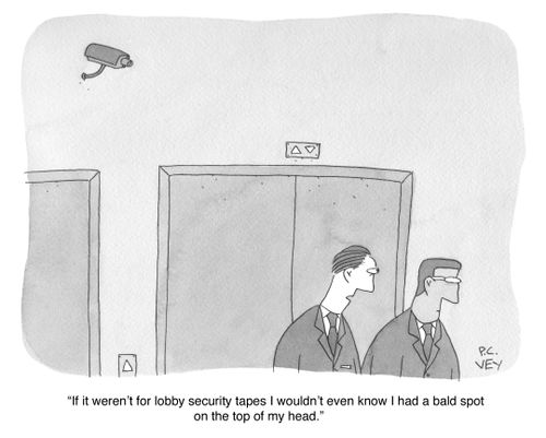 "If it weren't for lobby security tapes I wouldn't even know I had a bald spot on the top of my head."