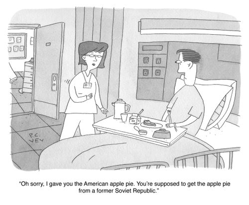 "Oh sorry. I gave you American apple pie. You're supposed to get the apple pie from a former Soviet Republic."