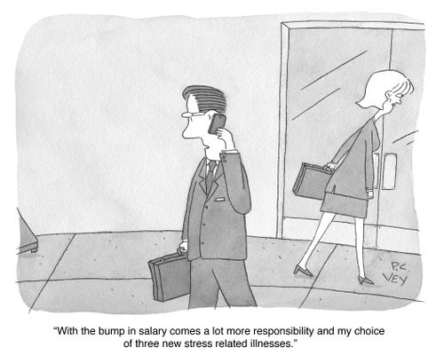 "With the bump in salary comes a lot more responsibility and my choice of three new stress related illnesses."
