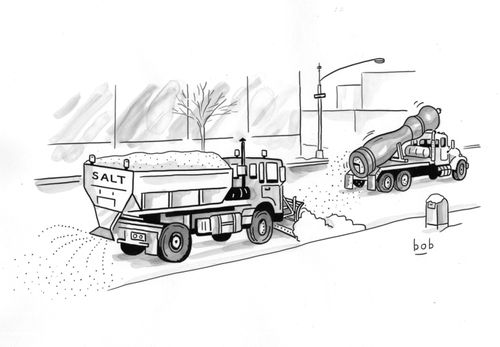 Trucks sprinkle salt and grind fresh pepper on the roads.