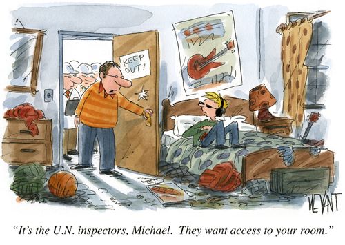 "It's the U.N. inspectors, Michael. They want access to your room."