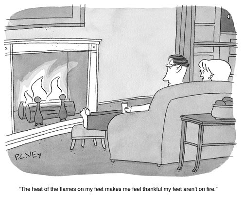 "The heat of the flames on my feet makes me feel thankful my feet aren't on fire."