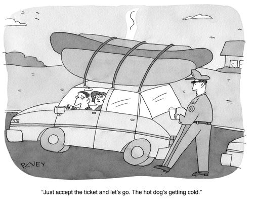 "Just accept the ticket and let's go. The hot dog's getting cold."