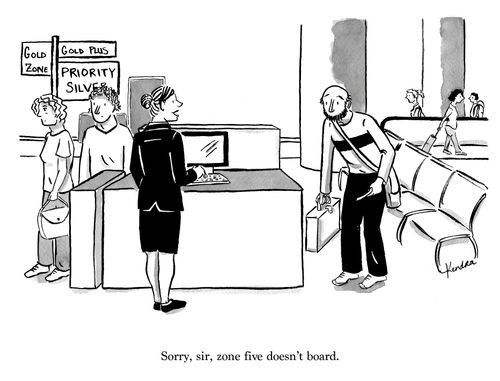 "Sorry, sir, zone five doesn't board."