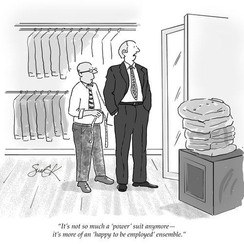 "It's not so much a 'power' suit anymore – it's more of an 'happy to be employed' ensemble."