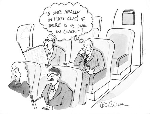 "Is one really in first class if there is no one in coach...?"