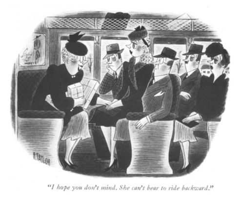 "I hope you don't mind. She can't bear to ride backwards."