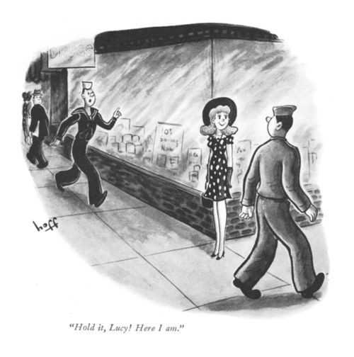"Hold it, Lucy! Here I am!"
