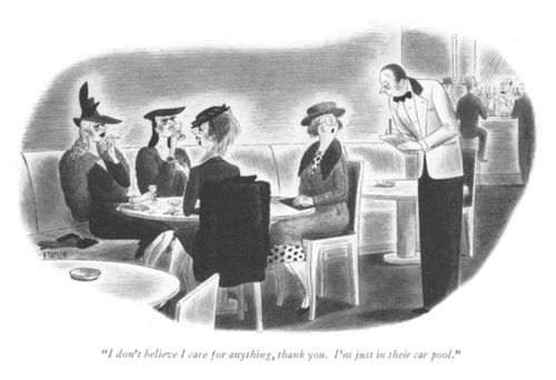 "I don't believe I care for anything, thank, you. I'm just in their car pool."