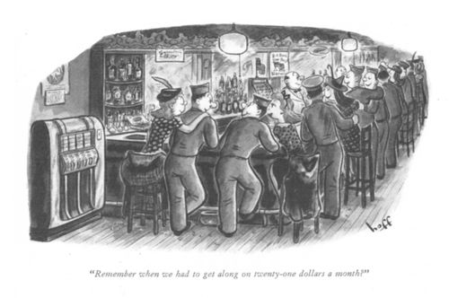 "Remember when we had to get along on twenty-one dollars a month!"