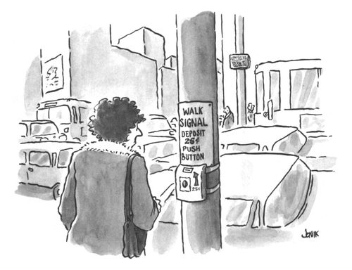 Walk signal deposit 25¢ push button