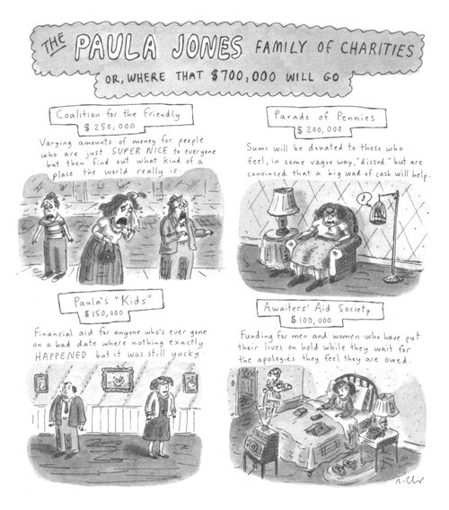 The Paula Jones Family of Charities, or, Where That $700,000 will go.