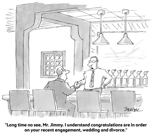 "Long time no see, Mr. Jimmy. I understand congratulations are in order on your recent engagement, wedding and divorce."