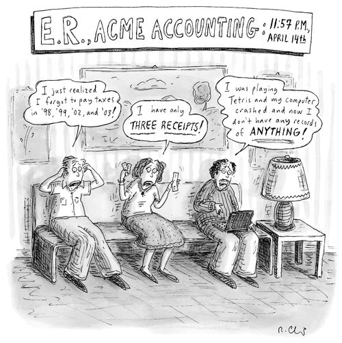 "E. R., ACME Accounting: 11:57 P.M., April 14th"