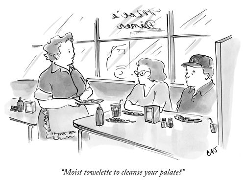 "Moist towelette to cleanse your palate?"