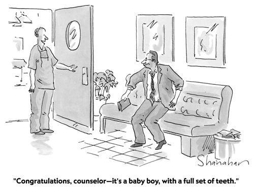 "Congratulations, counselor - it's a baby boy, with a full set of teeth."