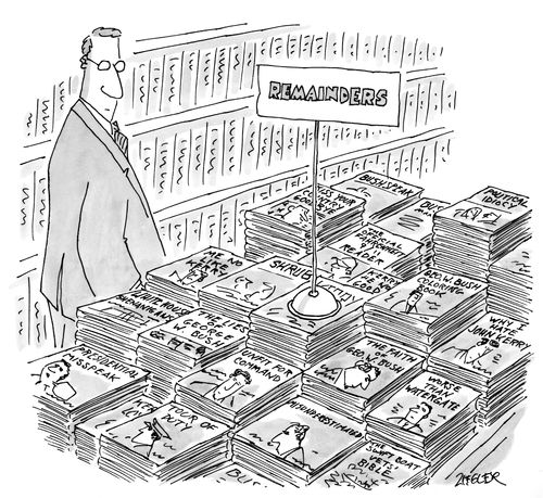 Stacks Of Political Books Labelled 'Remainders'