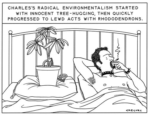 Charles's Radical Environmentalism Started with Innocent Tree-Hugging, then Quickly Progressed to Lewd Acts with Rhododendrons.