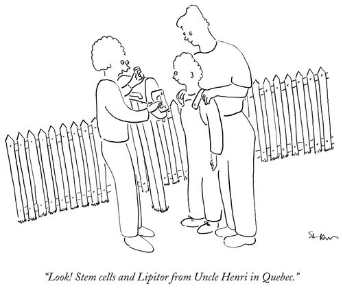 "Look! Stem cells and Lipitor from Uncle Henri in Quebec."