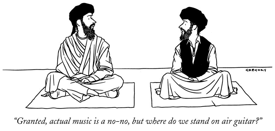 "Granted, actual music is a no-no, but where do we stand on air guitar?"