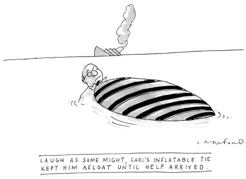 'Laugh as Some Might, Carl's Inflatable Tie Kept Him Afloat Until Help Arrived.'