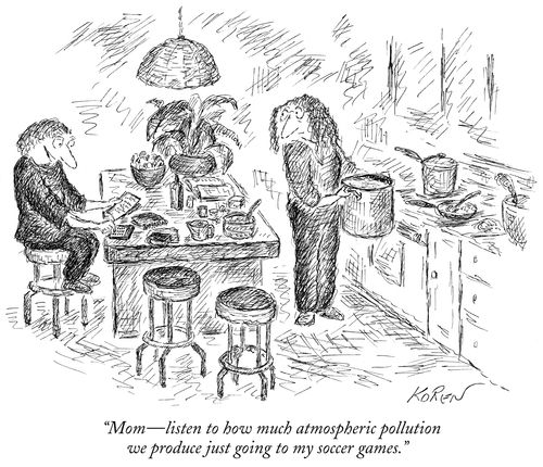 "Mom—listen to how much atmospheric pollution we produce just going to my soccer games."