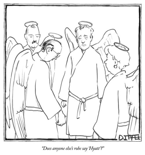 "Does anyone else's robe say 'Hyatt'?"