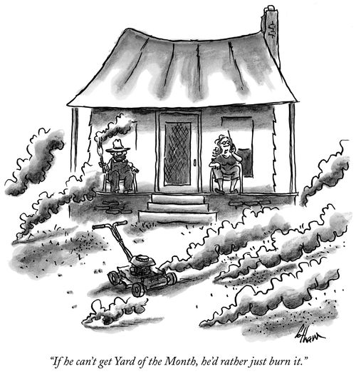 "If he can't get Yard of the Month, he'd rather just burn it."