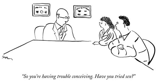 "So you're having trouble conceiving. Have you tried sex?"