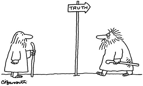 An enlightenment seeker heads back from Truth lookign shocked.