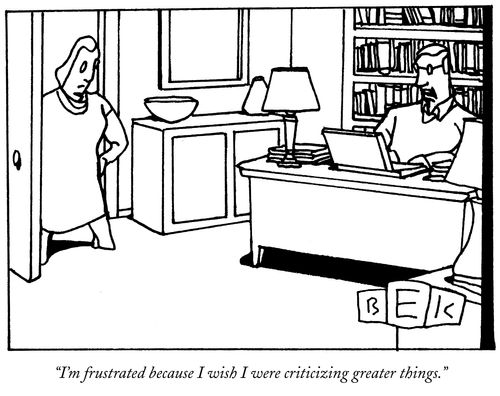"I'm frustrated because I wish I were criticizing greater things."