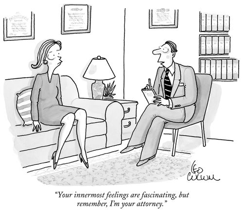 "Your innermost feelings are fascinating, but remember, I'm your attorney."