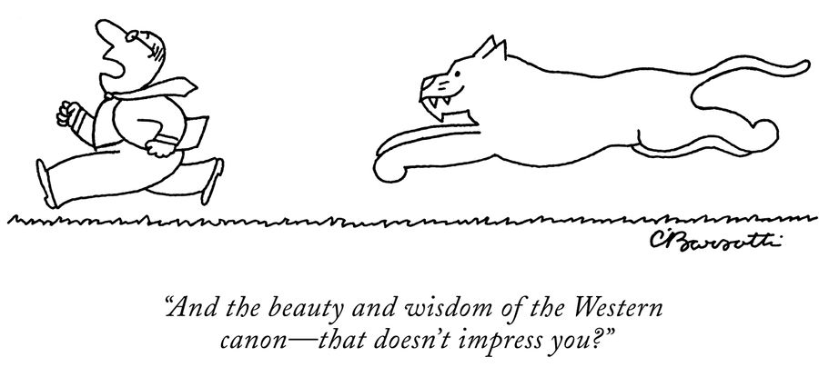 "And the beauty and wisdom of the Western canon—that doesn't impress you?"