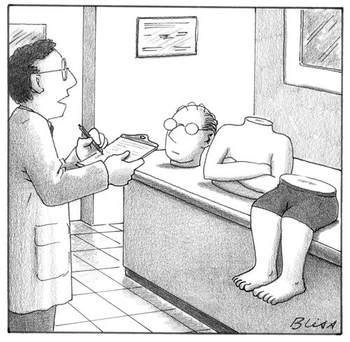 A dismembered man in a doctors surgery