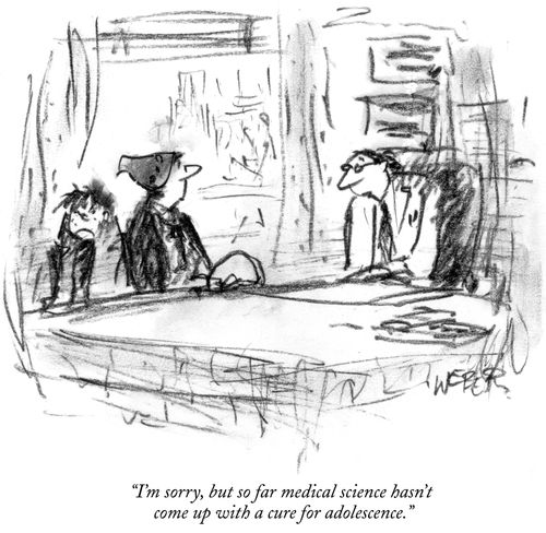 "I'm sorry, but so far medical science hasn't come up with a cure for adolescence."