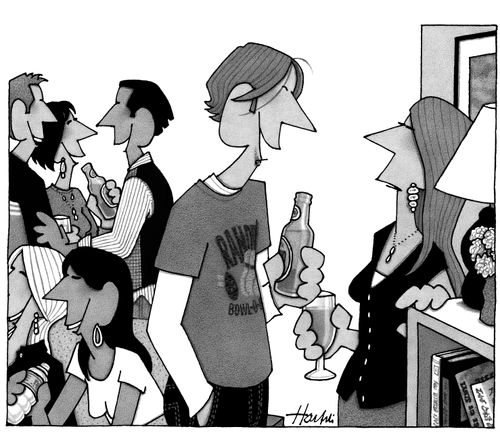 A man and a woman at a house party