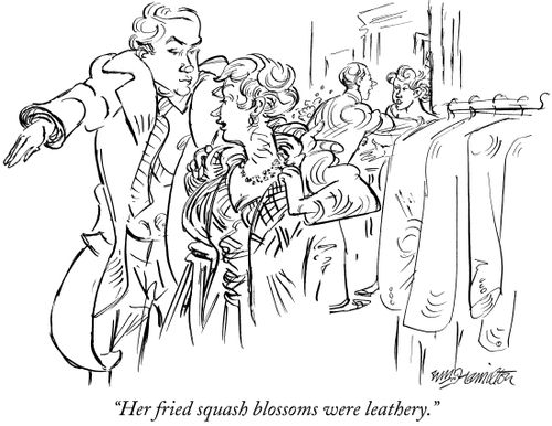"Her fried squash blooms were leathery."