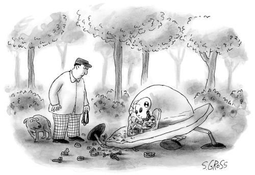 Crash-test dummy alien in crashed UFO