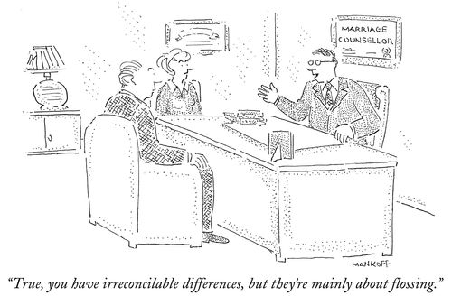 "True, you have irreconcilable differences, but they're mainly about flossing."