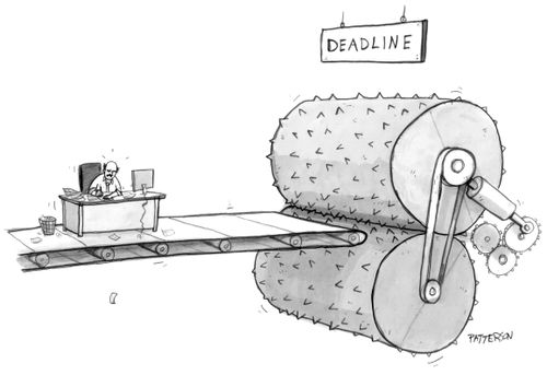 A deadline comes to chew up a worker.
