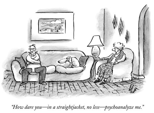 "How dare you—in a straightjacket, no less—psychoanalyze me."