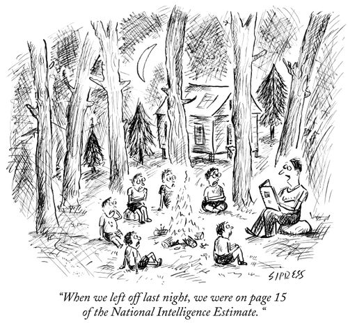 "When we left off last night, we were on page 15 of the National Intelligence Estimate. "