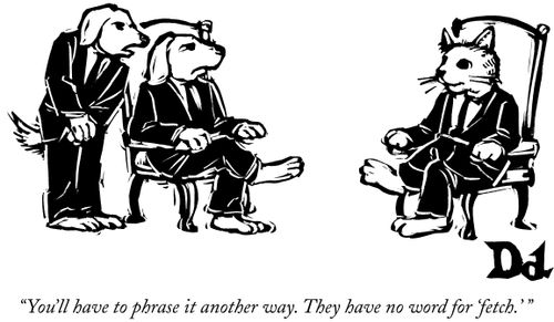 "You'll have to phrase it another way. They have no word for 'fetch.' "