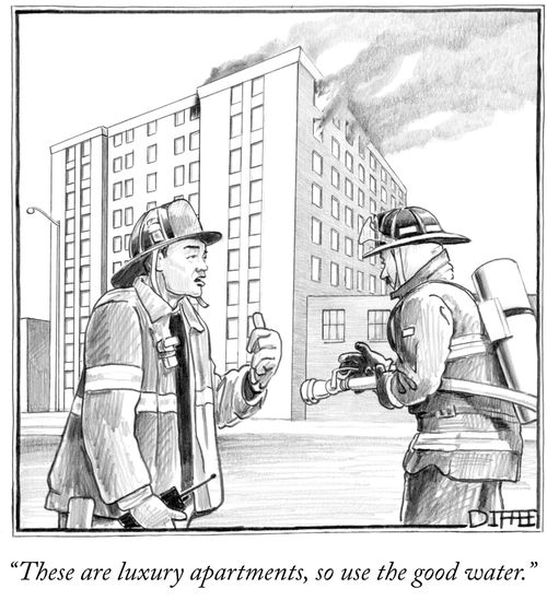 "These are luxury apartments, so use the good water."