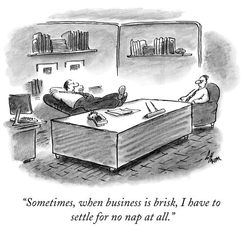 "Sometimes, when business is brisk, I have to settle for no nap at all."