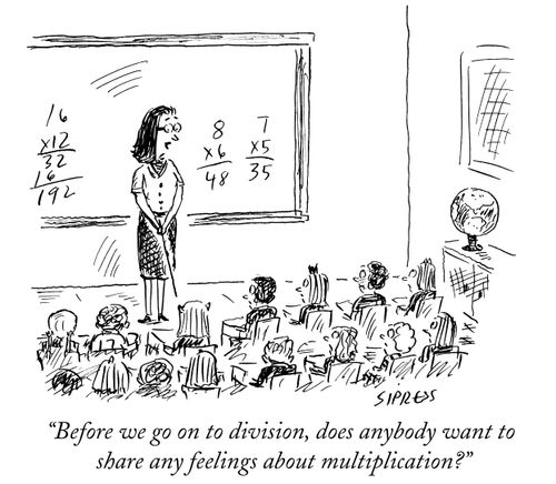 "Before we go on to division, does anybody want to share any feelings about multiplication?"